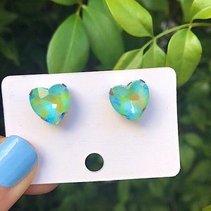 Peridot AB Crystal Heart Earrings